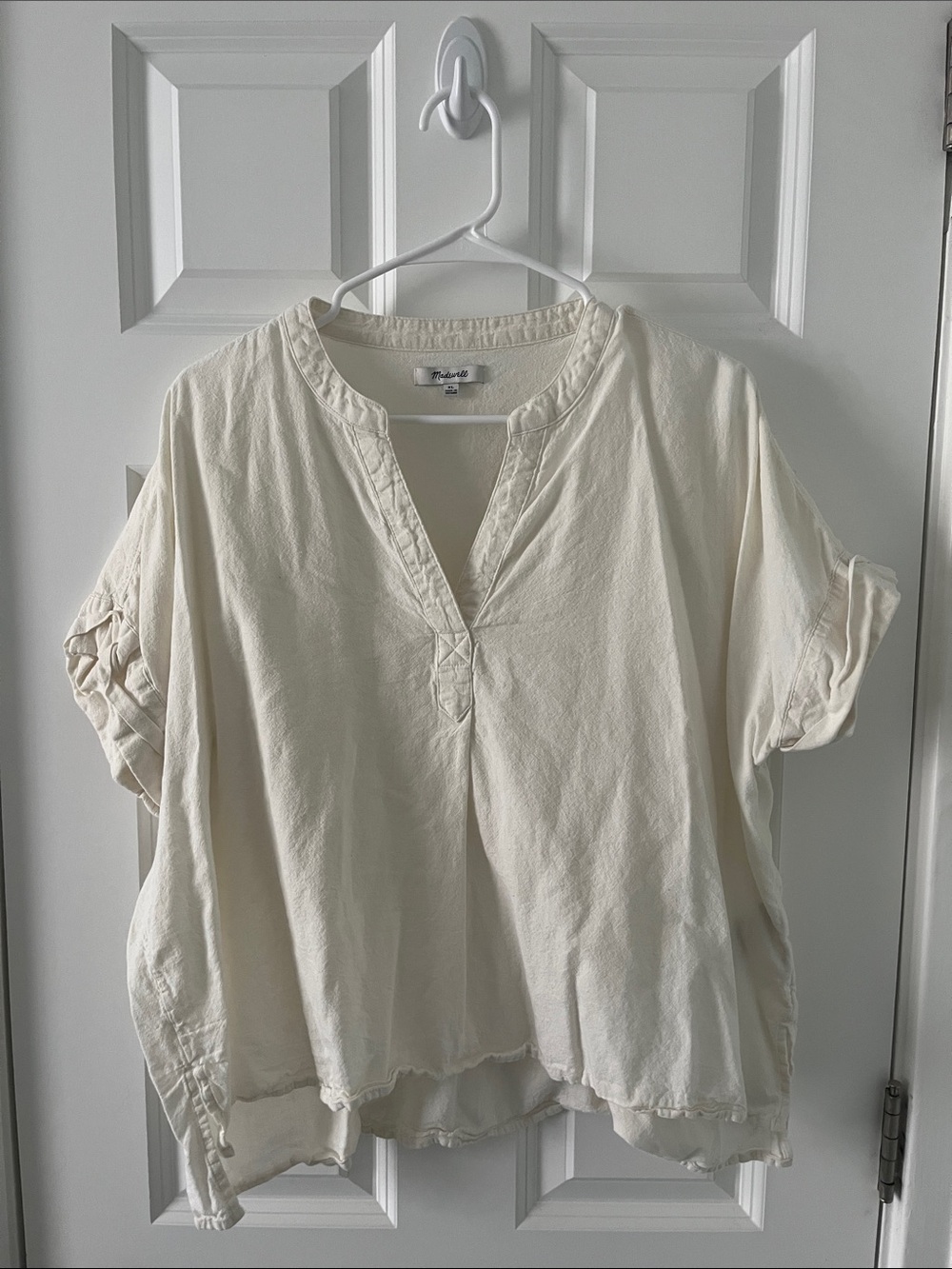 Madewell Cream Split-Neck Popover Relaxed Blouse